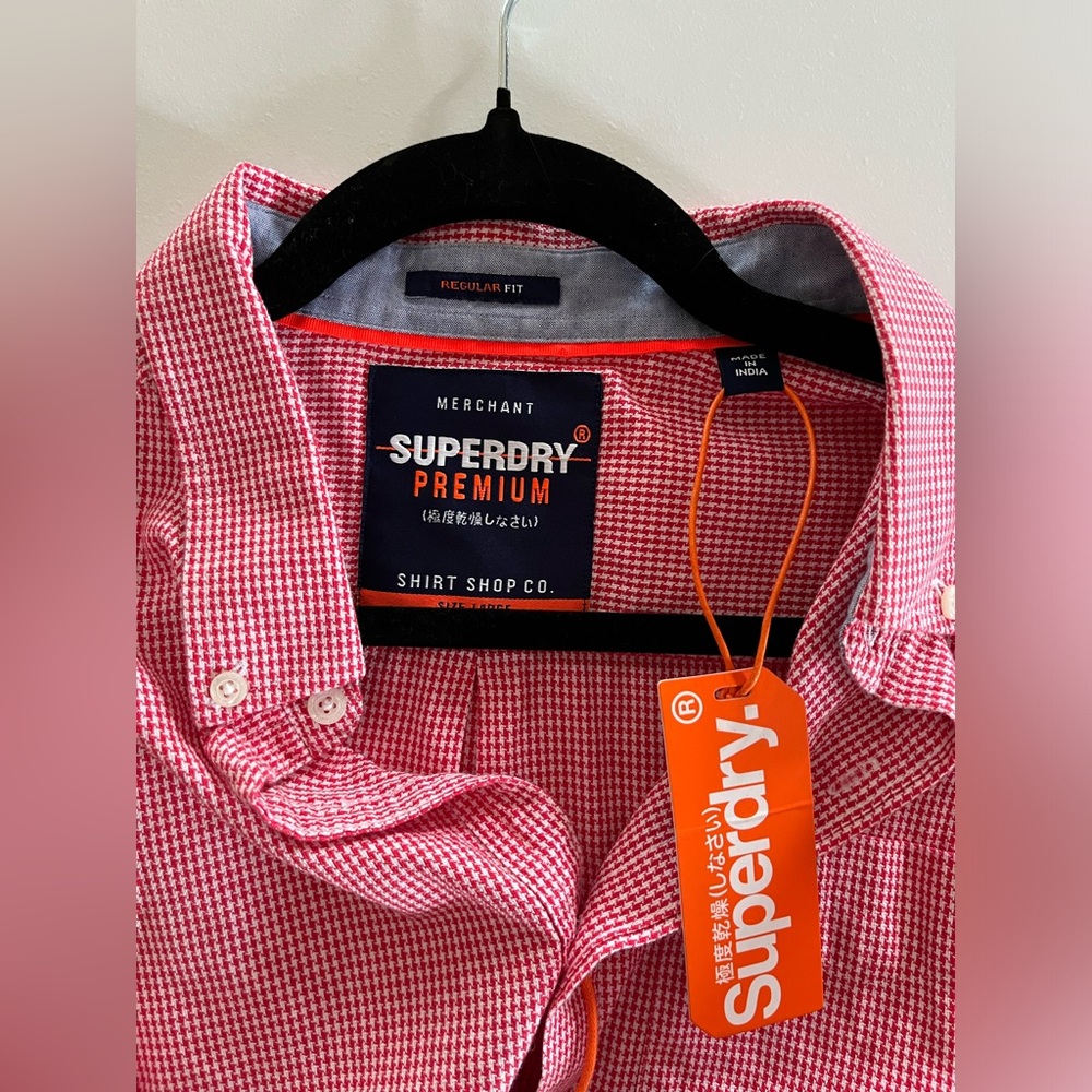New Superdry Mens Red Check London Button Down Short Sleeve Casual Shirt L - Picture 3 of 6